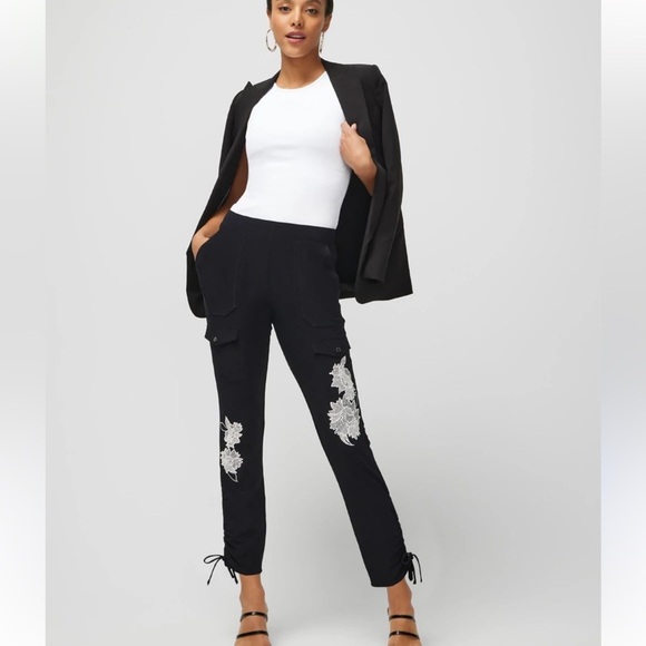 Black and White Track Pants with Distressed Details (F-1) - Picture 1 of 10